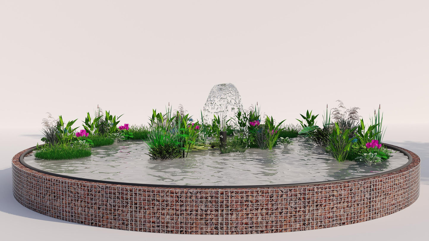 Gabionupphöjd damm, rund, ytterdiameter 322 cm, höjd 50 cm, maskstorlek 5 x 5 cm, väggtjocklek 15 cm