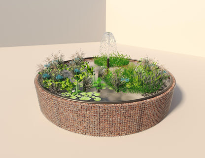 Gabionupphöjd damm, rund, ytterdiameter 502 cm, höjd 80 cm, maskstorlek 5 x 5 cm, väggtjocklek 15 cm