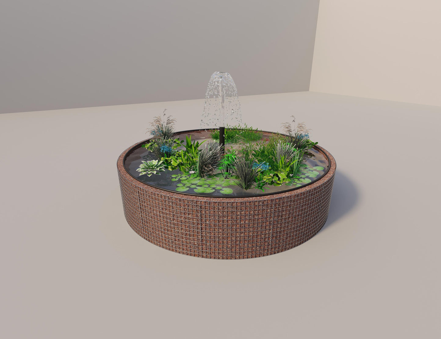 Gabionupphöjd damm rund, ytterdiameter 352 cm, höjd 80 cm, maskstorlek 5 x 5 cm, väggtjocklek 15 cm