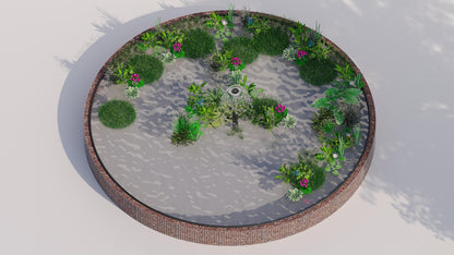 Gabionupphöjd damm, rund, ytterdiameter 292 cm, höjd 50 cm, maskstorlek 5 x 5 cm, väggtjocklek 15 cm