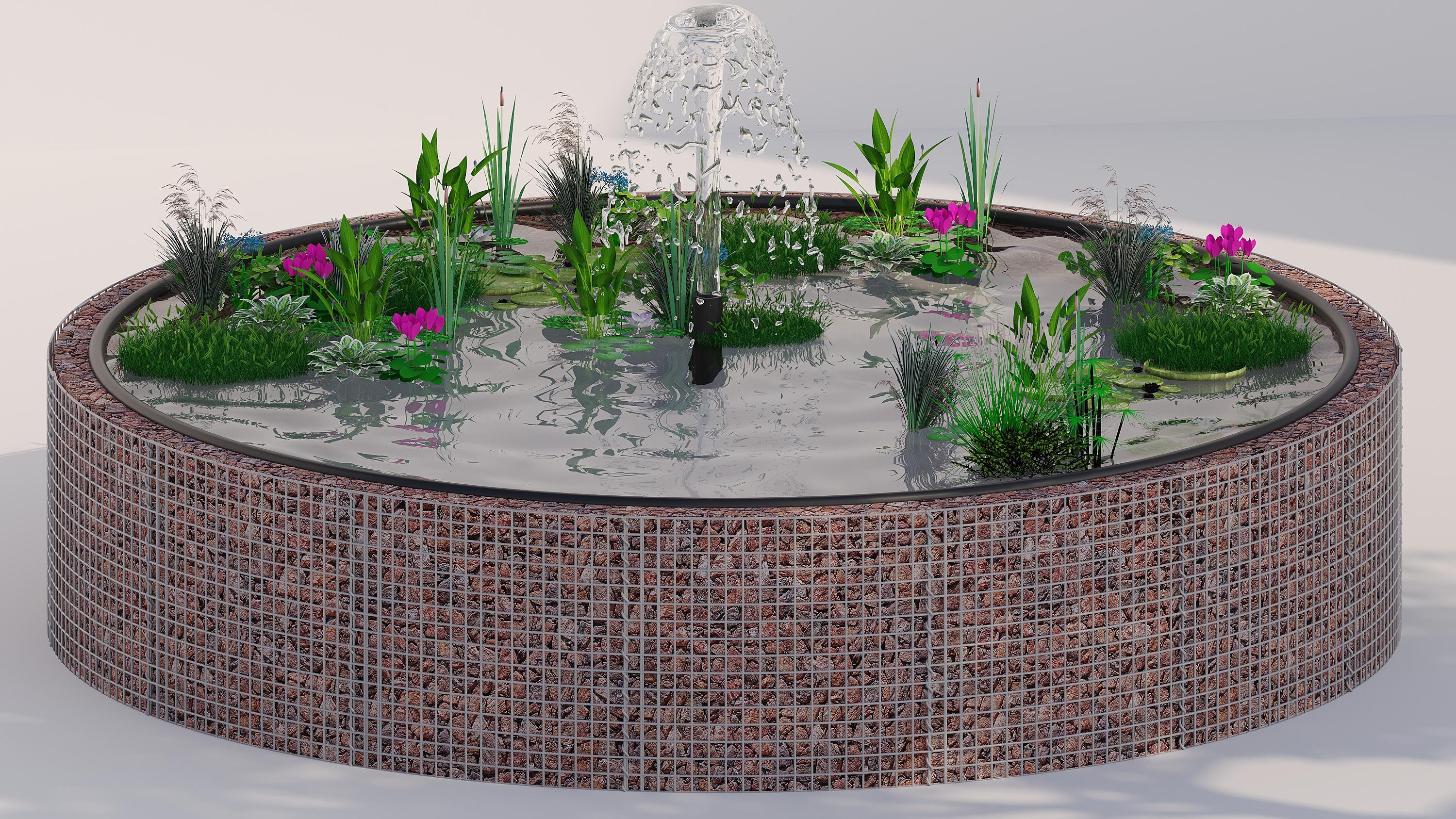 Tanque elevado de gabiões, redondo, diâmetro exterior 202 cm, altura 80 cm, dimensão da malha 5 x 5 cm, espessura da parede 15 cm