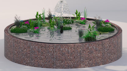 Gabionupphöjd damm, rund, ytterdiameter 202 cm, höjd 80 cm, maskstorlek 5 x 5 cm, väggtjocklek 15 cm