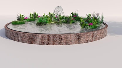 Gabionupphöjd damm, rund, ytterdiameter 292 cm, höjd 50 cm, maskstorlek 5 x 5 cm, väggtjocklek 15 cm